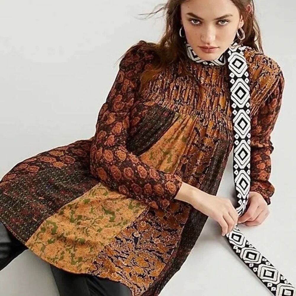 Free People Merrie Mix Print Tunic Large